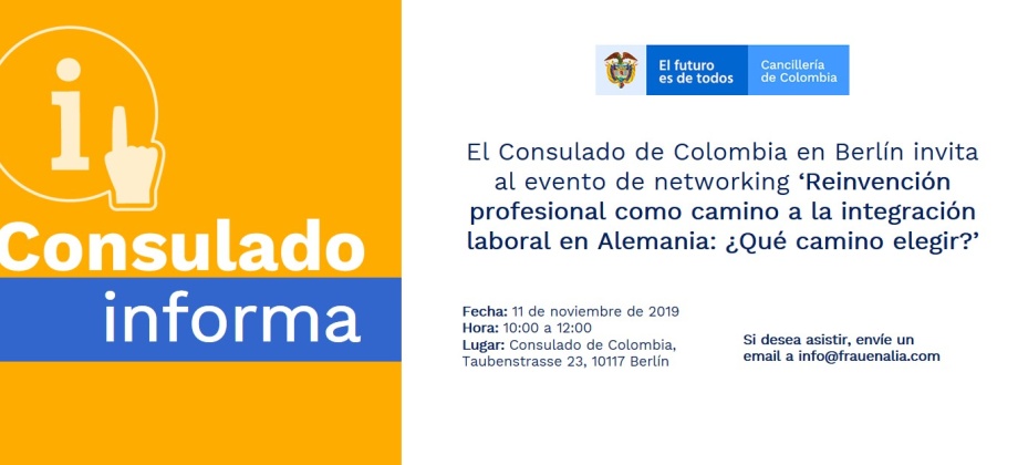 La Embajada y el Consulado de Colombia en Berlín invitan a un evento de networking que se realizará el 11 de noviembre de 2019