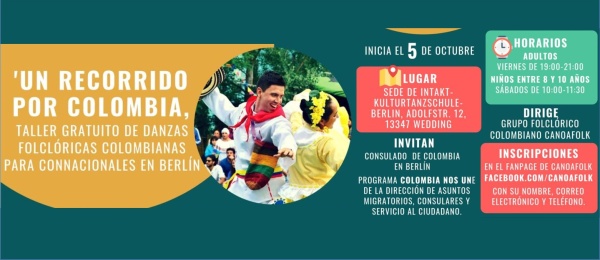 El Consulado en Berlín invita al taller gratuito de danzas folclóricas 'Un recorrido por Colombia' a partir del 5 de octubre de 2018
