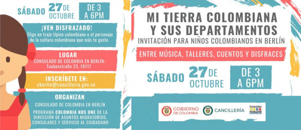 El Consulado en Berlín invita a los niños a disfrazarse de traje típico o del personaje de la cultura colombiana que más les guste el 27 de octubre de 2018
