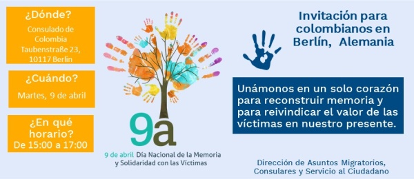 El 9 de abril se realizará un evento para conmemorar Día de la Memoria y Solidaridad con las Víctimas en el Consulado de Colombia 