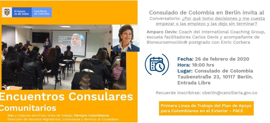 Consulado de Colombia en Berlín invita al conversatorio: ¿Por qué tomo decisiones y me cuesta empezar o las empiezo y las dejo sin terminar?
