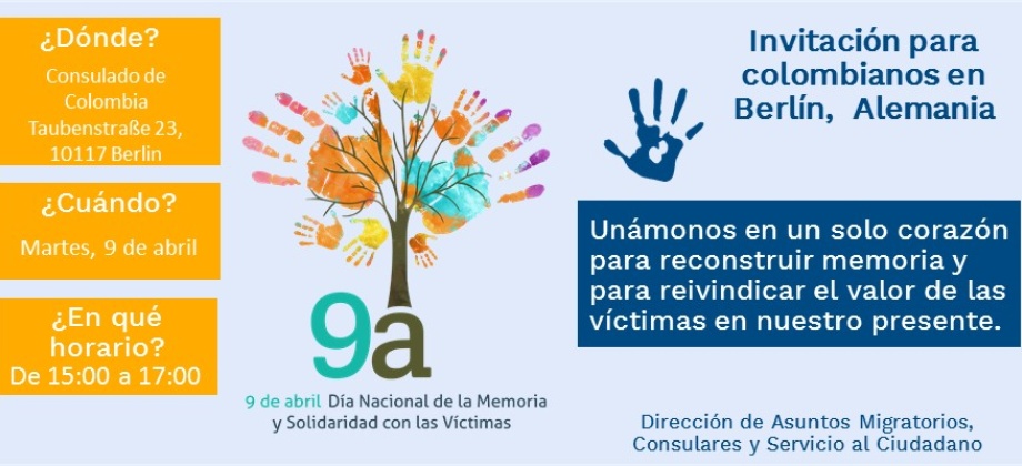 El 9 de abril se realizará un evento para conmemorar Día de la Memoria y Solidaridad con las Víctimas en el Consulado de Colombia 
